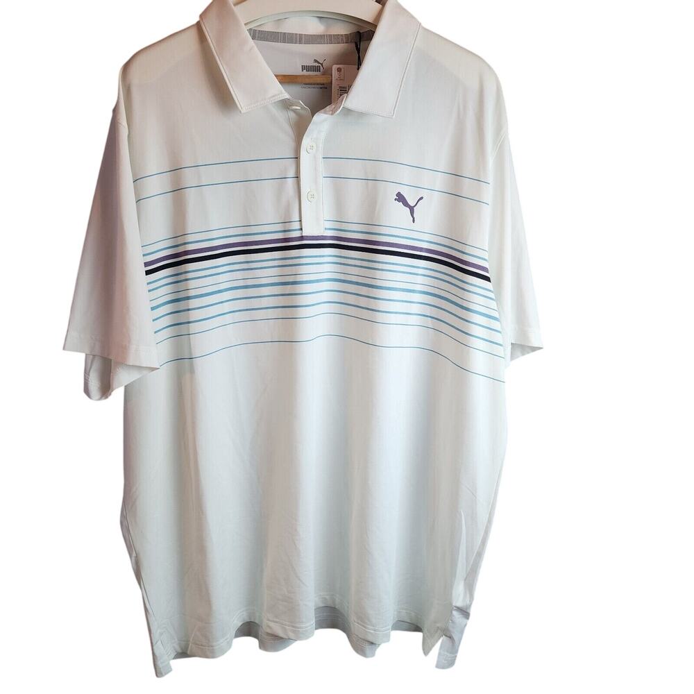 PUMA Men's Golf Polo UPF 40 White Purple Size 2XL Outdoor style 532977-15 NEW